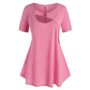 

Plus Size Ring Cutout Casual Tunic Tee, Light pink