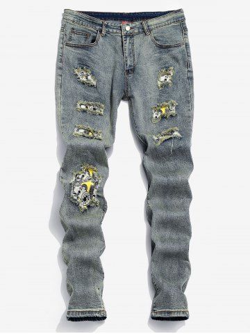 blue patchwork jeans mens