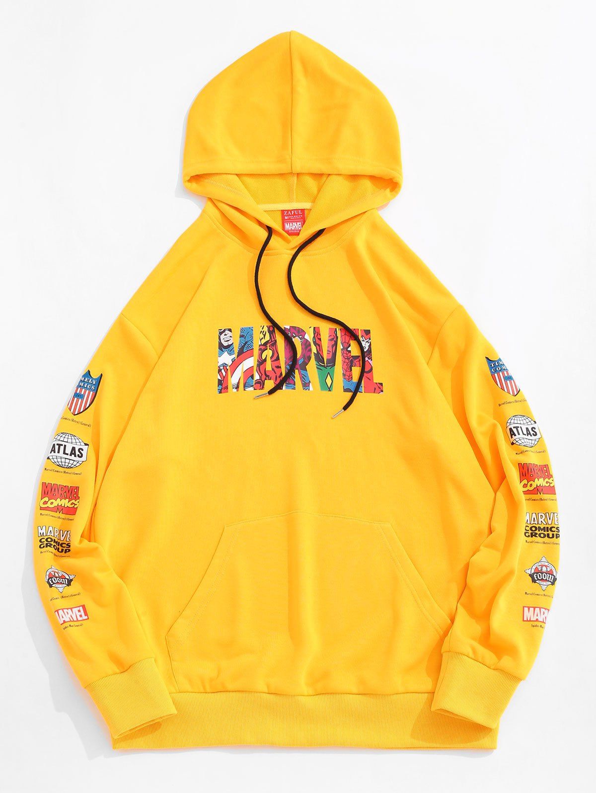 

Marvel Spider-Man Letter Graphic Print Front Pocket Hoodie, Yellow