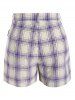 Short Fendu à Carreaux Boutonné de Grande Taille avec Poche - Pourpre  L