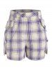 Plus Size Plaid Slit Pocket Mock Button Shorts -  