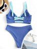 Contrast Ribbed Criss-cross Padded Tankini Set -  