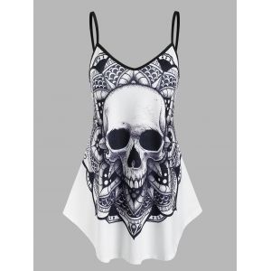 

Backless Skull Flower Print Cami Top, White