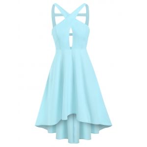 

Keyhole Criss Cross Open Back Dip Hem Dress, Light blue