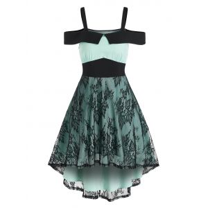 

Cold Shoulder Flower Leaves Lace Insert High Low Dress, Multi