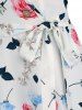 Floral Print Mock Button Open Shoulder Belted Blouse -  