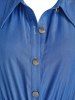 Robe Chemise Mi-longue Taille à Cordon de Grande Taille à Manches Roulées - Bleu 5X