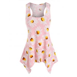 

Daisy Print Hanky Hem Tank Top, Light pink