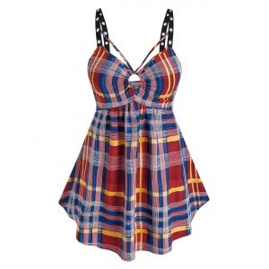 

Plus Size Plaid Grommet Backless Tank Top, Red