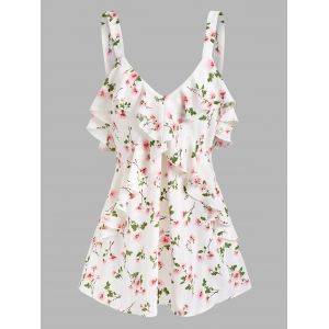 

Floral Print Ruffle Tank Top, Light pink