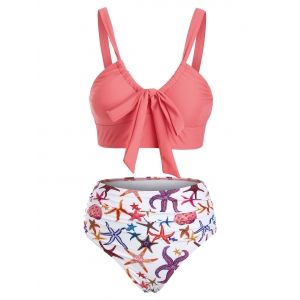

Marine Life Knot Ruched High Waist Bikini Swimwear, Orange