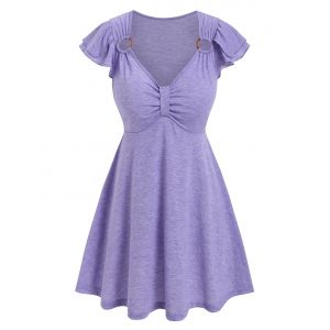 

O-ring Detail Ruched Heathered T-shirt, Light purple