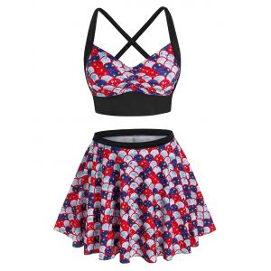 

Plus Size Star Mermaid Ruched Halter Three Piece Tankini Swimwear, Multi
