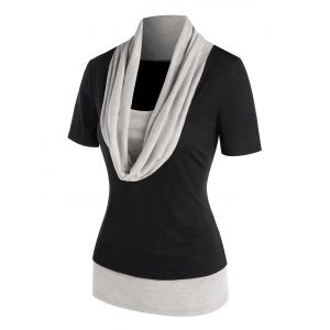 

Cowl Neck Contrast Short Sleeve T-shirt, Multi