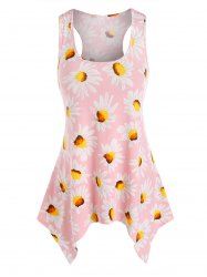 Daisy Print Hanky Hem Tank Top -  