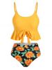 Sunflower Knot Ruffled Ruched Tankini Swimwear -  