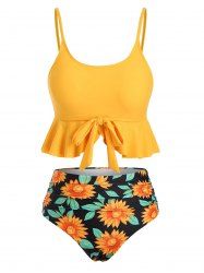 Sunflower Knot Ruffled Ruched Tankini Swimwear -  