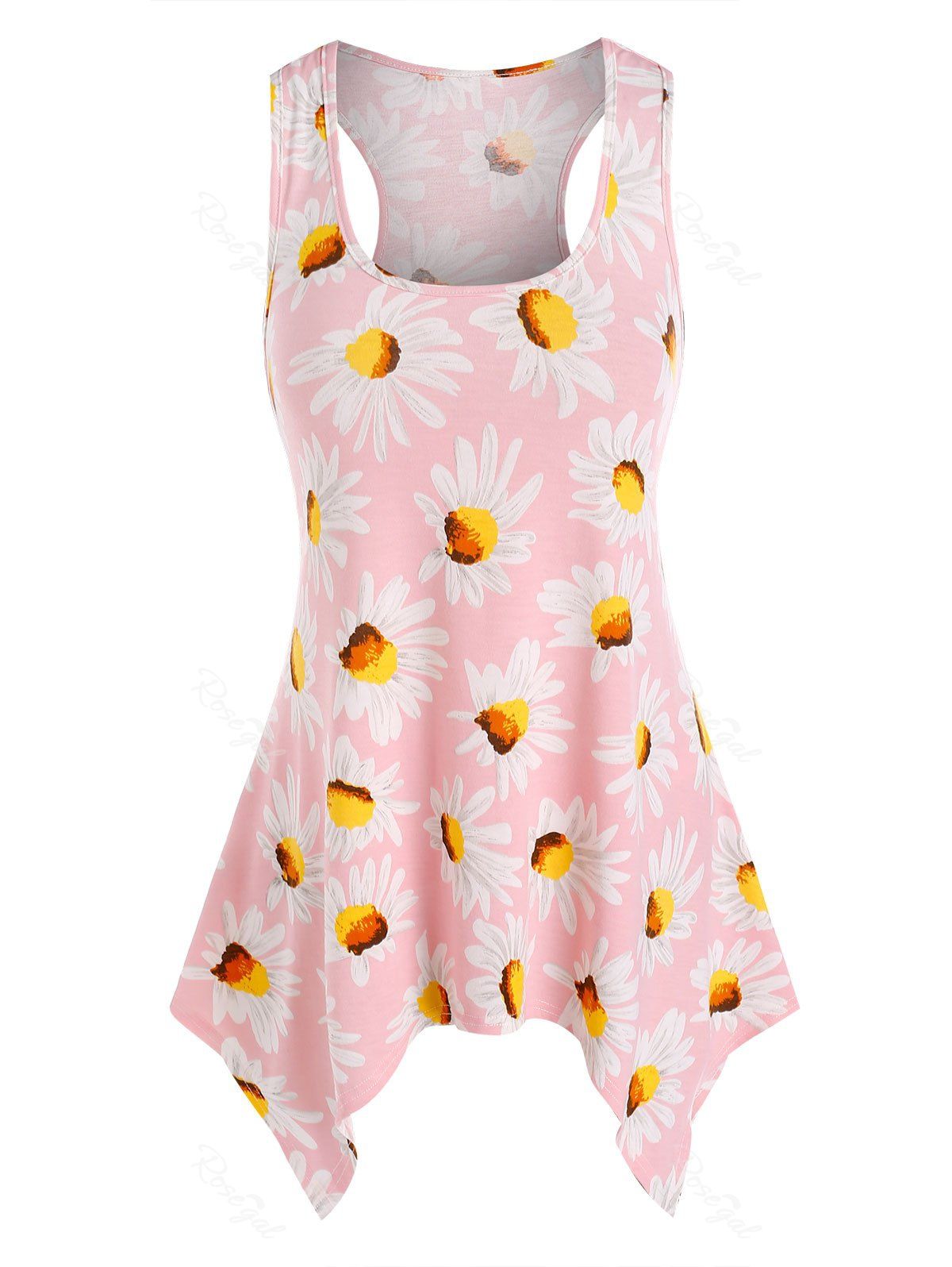 Cheap Daisy Print Hanky Hem Tank Top  