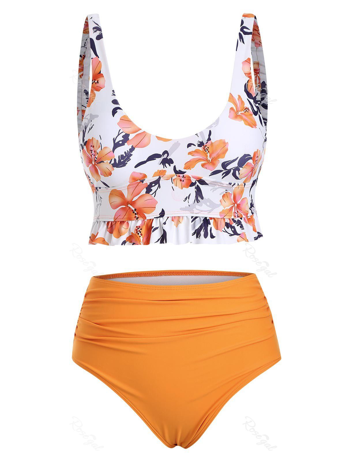 Shop Floral Ruffled Ruched Tankini Swimwear  