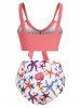 Maillot de Bain Bikini Noué à Taille Haute à Volants - Orange M
