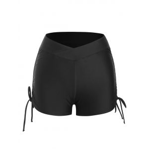 

Surplice-waist Cinched Swim Boyshorts, Black