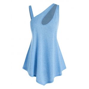 

Plus Size Skew Neck Cutout Asymmetric Tank Top, Light blue