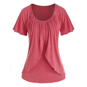 

Raglan Sleeve Overlay Heathered T-shirt, Red