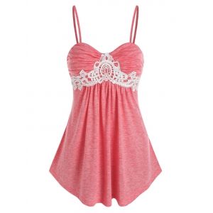 

Lace Insert Ruched Heathered Cami Top, Light pink