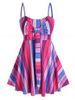 Plus Size Colorful Striped Tied Empire Waist Modest Tankini Swimsuits -  