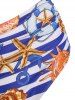 Marine Striped Print O Ring Lace Up Tummy Control Tankini Swimwear -  