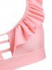 Maillot de Bain Tankini Découpé Fleuri à Volants - Rose clair XXL