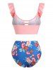 Maillot de Bain Tankini Découpé Fleuri à Volants - Rose clair XXL