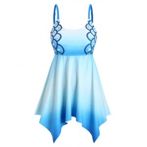 

Plus Size Ombre Scale Print Handkerchief Hem Tankini Swimwear, Blue