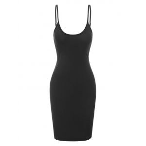 

Spaghetti Strap Plain Bodycon Dress, Black