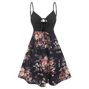 

Spaghetti Strap Floral Print Keyhole Knotted Dress, Multi