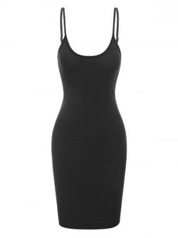 Spaghetti Strap Plain Bodycon Dress - BLACK - XXL