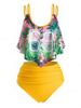 Plus Size Flower Leaf Flounce High Waisted Tankini Swimwear -  