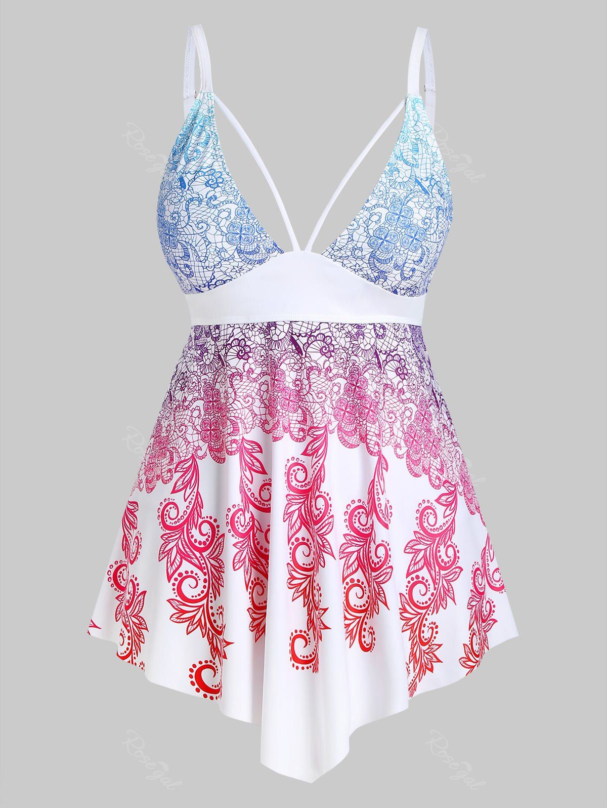 Online Plus Size Printed Cutout High Rise Skirted Modest Tankini Swimwear  