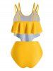 Maillot de Bain Tankini Gainant Fleur Feuille à Taille Haute de Grande Taille à Volants - Jaune 4X