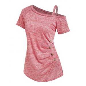 

Space Dye Print Mock Button Ruched T-shirt, Light pink