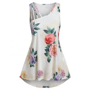 

Strappy Flower Print Tank Top, White