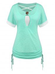 Plus Size & Curve Keyhole Colorblock Cinched T Shirt with Crisscross Camisole -  