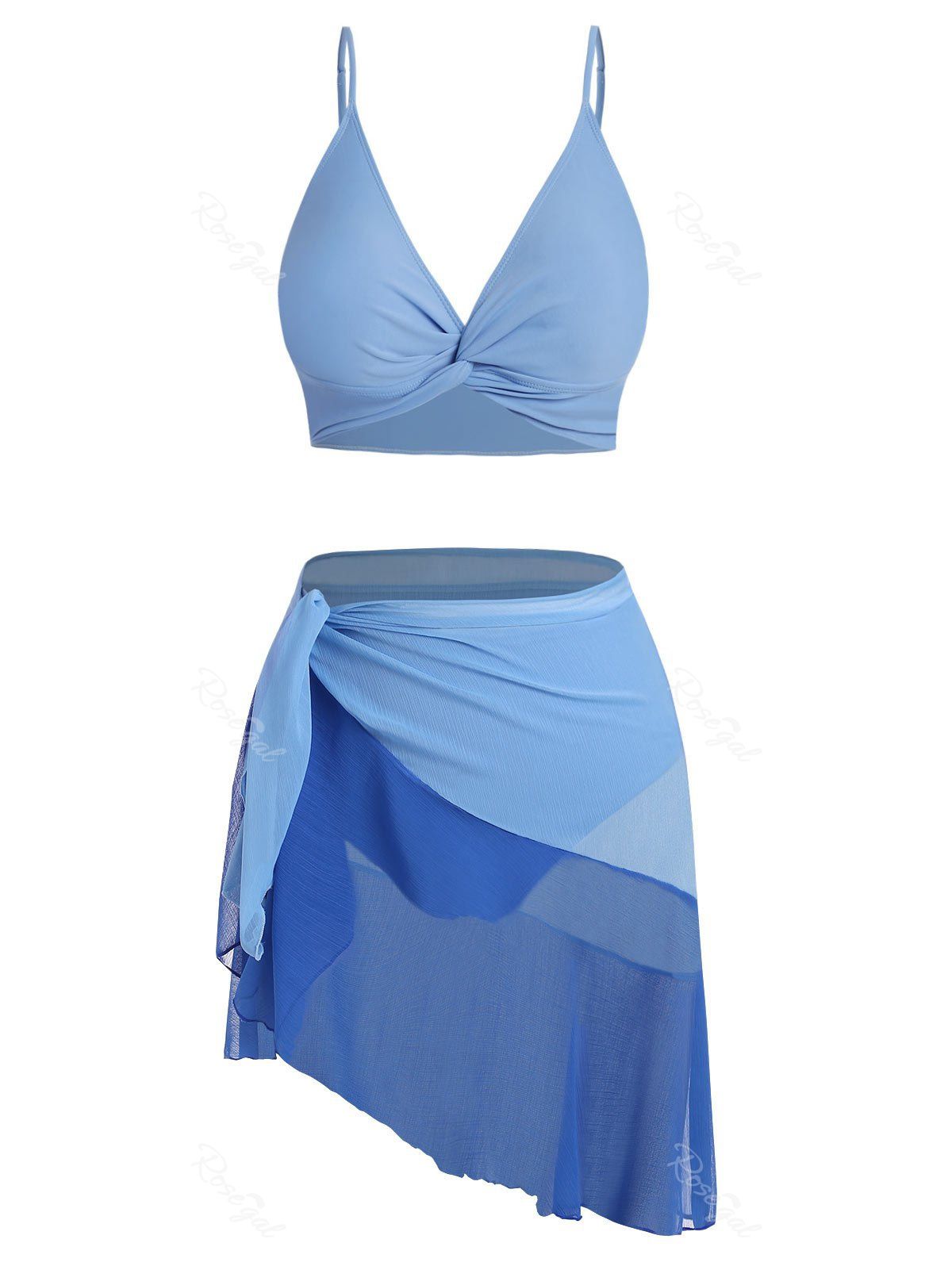 

Plus Size Twist Two Tone Three Piece Swimsuit, Light sky blue