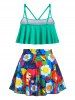 Plus Size Flower Flounce Three Piece Skirted Tankini Swimwear -  