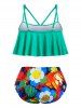 Plus Size Flower Flounce Three Piece Skirted Tankini Swimwear -  
