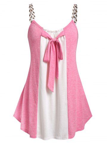 Plus Size & Curve Colorblock Chain Straps Ruffle Bowknot Tank Top