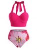 Plus Size Lace-up Flower Bustier Underwire High Rise Tankini Swimwear -  