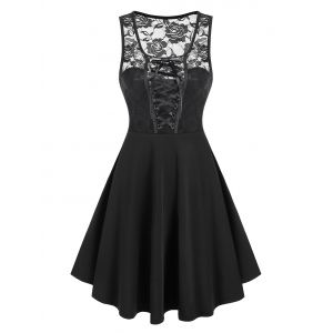 

Gothic Style Lace Up Flare Sleeveless Dress, Black