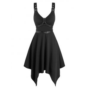 

Gothic Style Heart Ring Buckle Straps Dress, Black