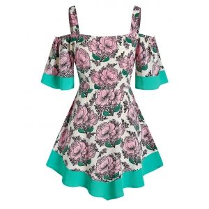 

Plus Size Floral Cold Shoulder Flowy Tunic Top, Multi